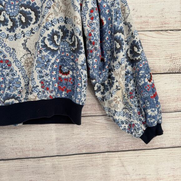 Free People Quilt Lined Floral Full Zip Jacket Womens Large Blue White Beige - Picture 13 of 13